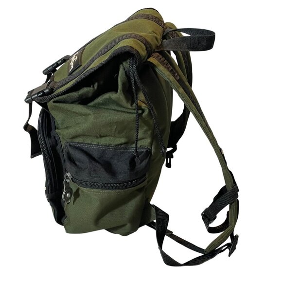 Retro Bjorn Borg Dark Green & Black Canvas Backpack With Striped Design and Pock - Picture 2 of 14